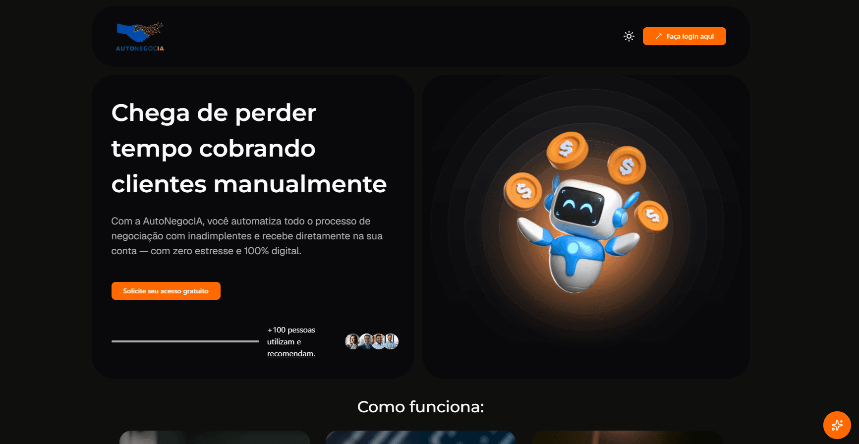 Página inicial da Autonegocia